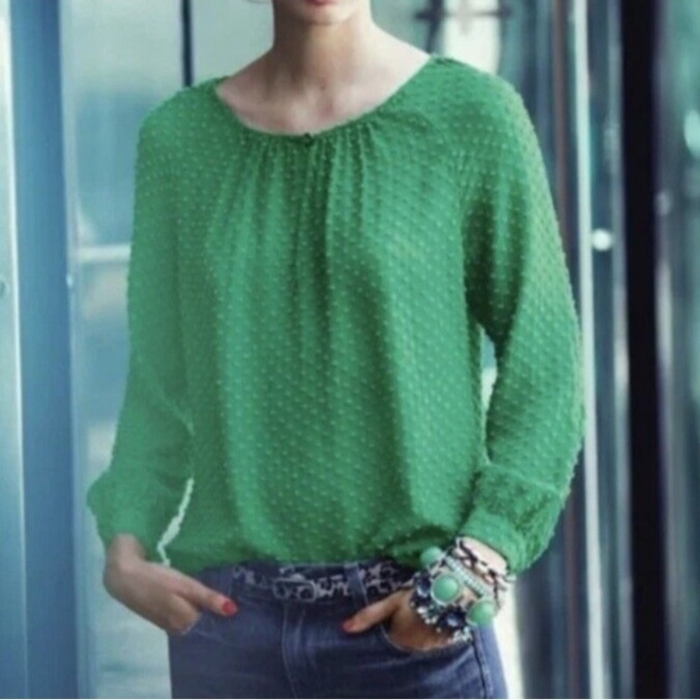 J.Crew Green Swiss Dot Blouse size S